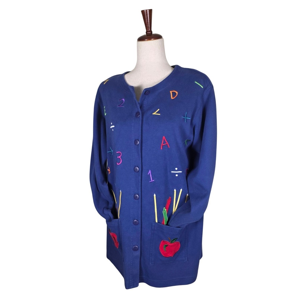 Vintage 90s Teacher Sweater Size M Alphabet Pencils Oversized Wearable Art - Picture 2 of 13